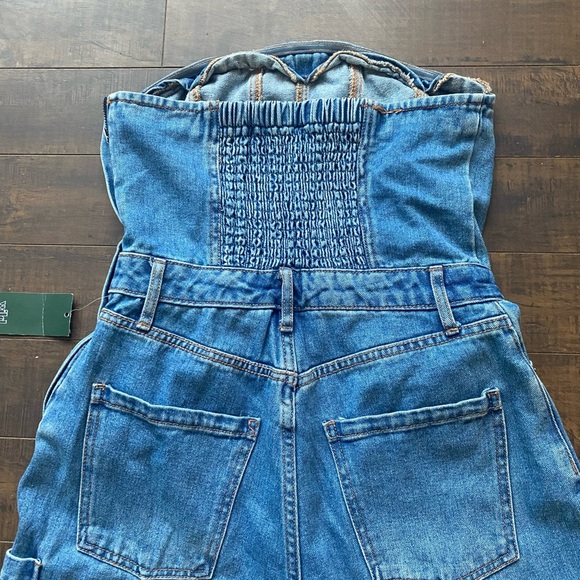 Wild Fable Tube Cargo denim wide leg Jumpsuit bandeau strapless - Picture 5 of 16